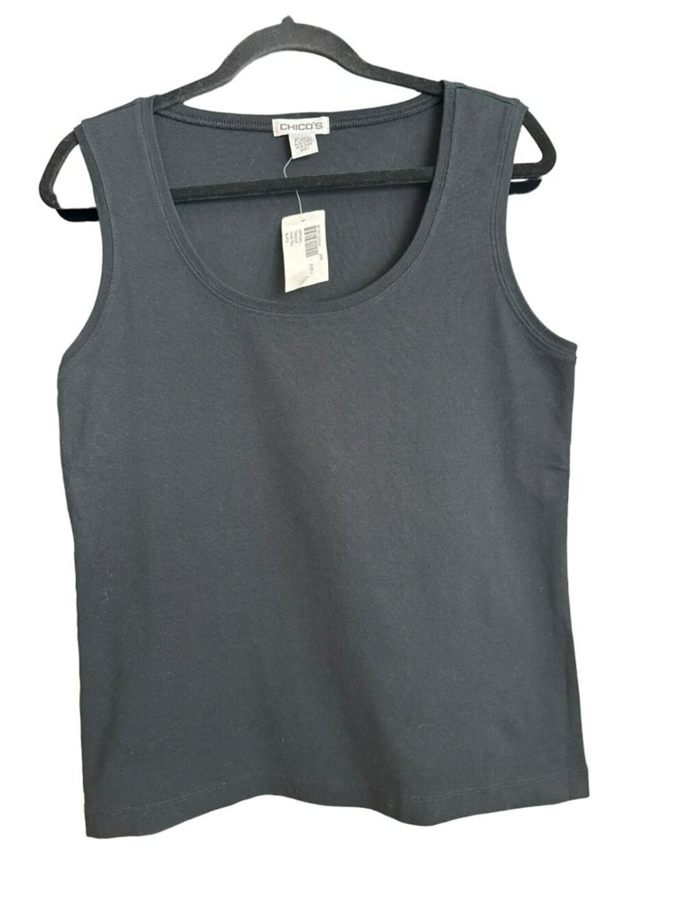Chico's Black Cotton Tank Top 1 Medium NWT Scoop Neck Sleeveless Layering